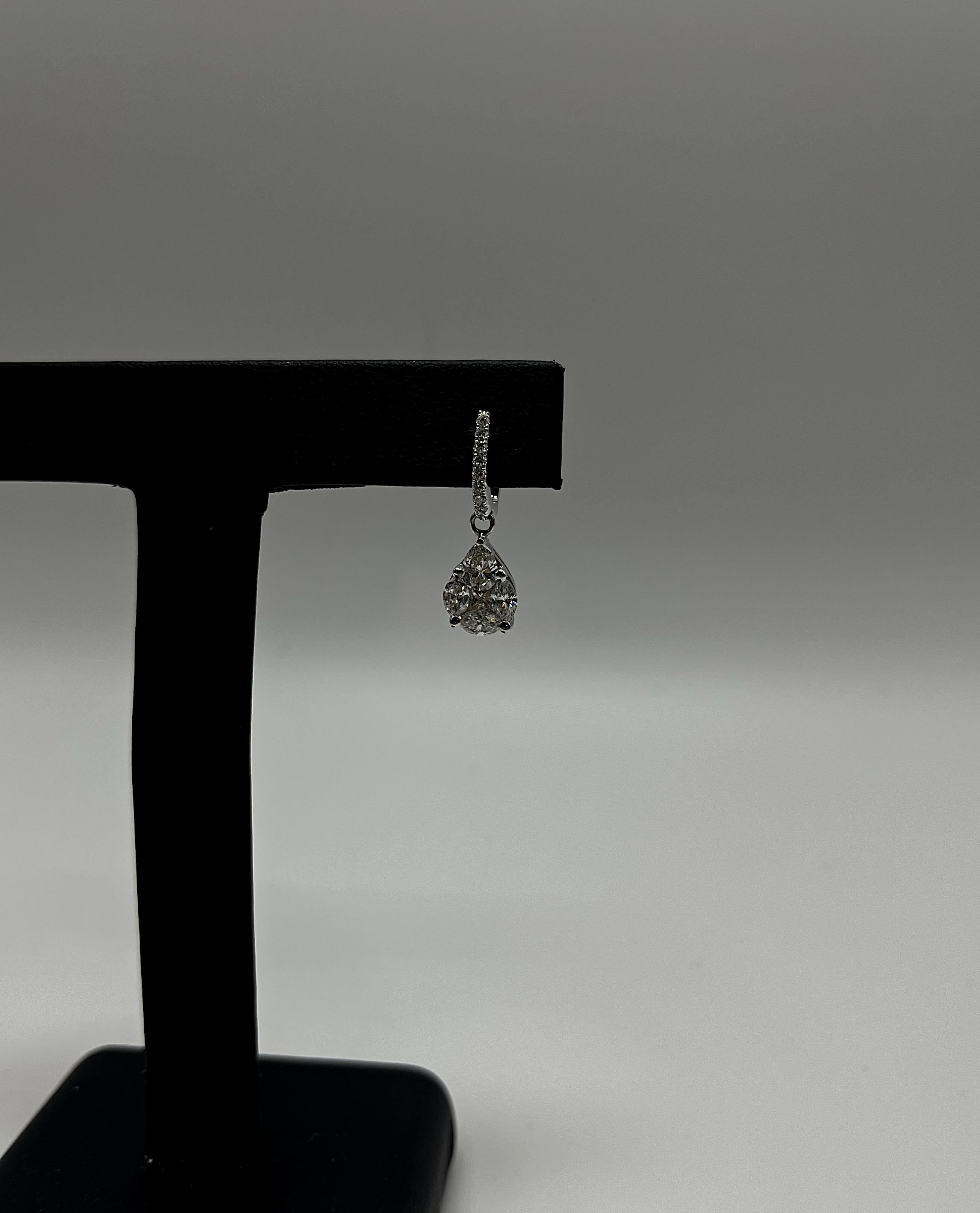 Handmade 18Kt White Gold Mixed-Cut Diamond Teardrop Drop Earrings by Gianni Sechini – 1.38 CT G/VS1 Diamonds