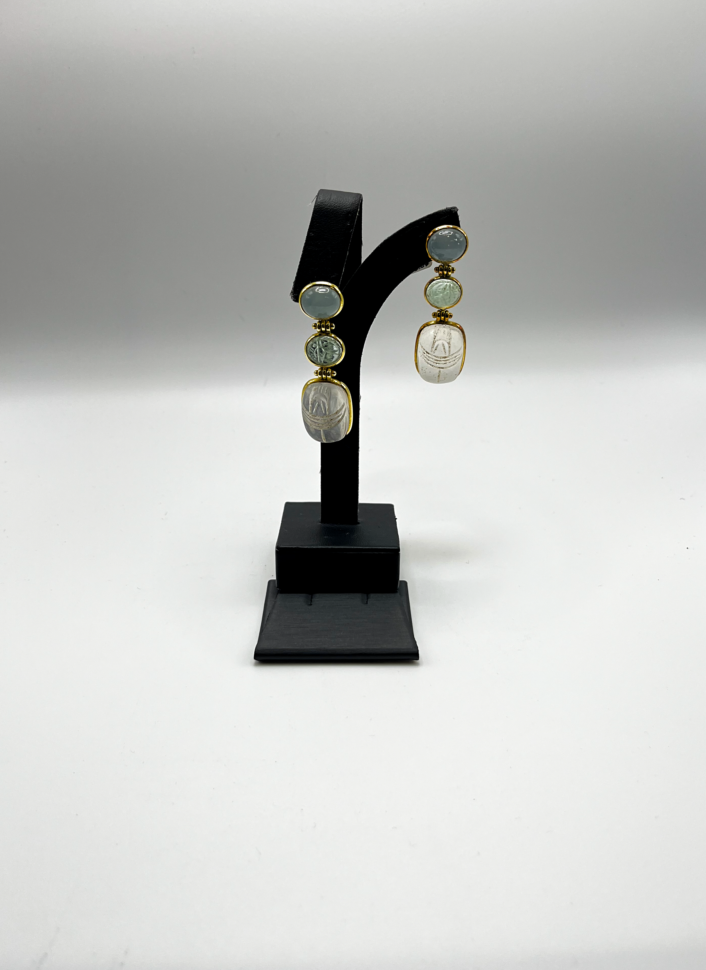 Handmade 18Kt Gold Aqua & Chrysoprase Drop Earrings by Gianni Sechini – Semi-Precious Bezel-Set