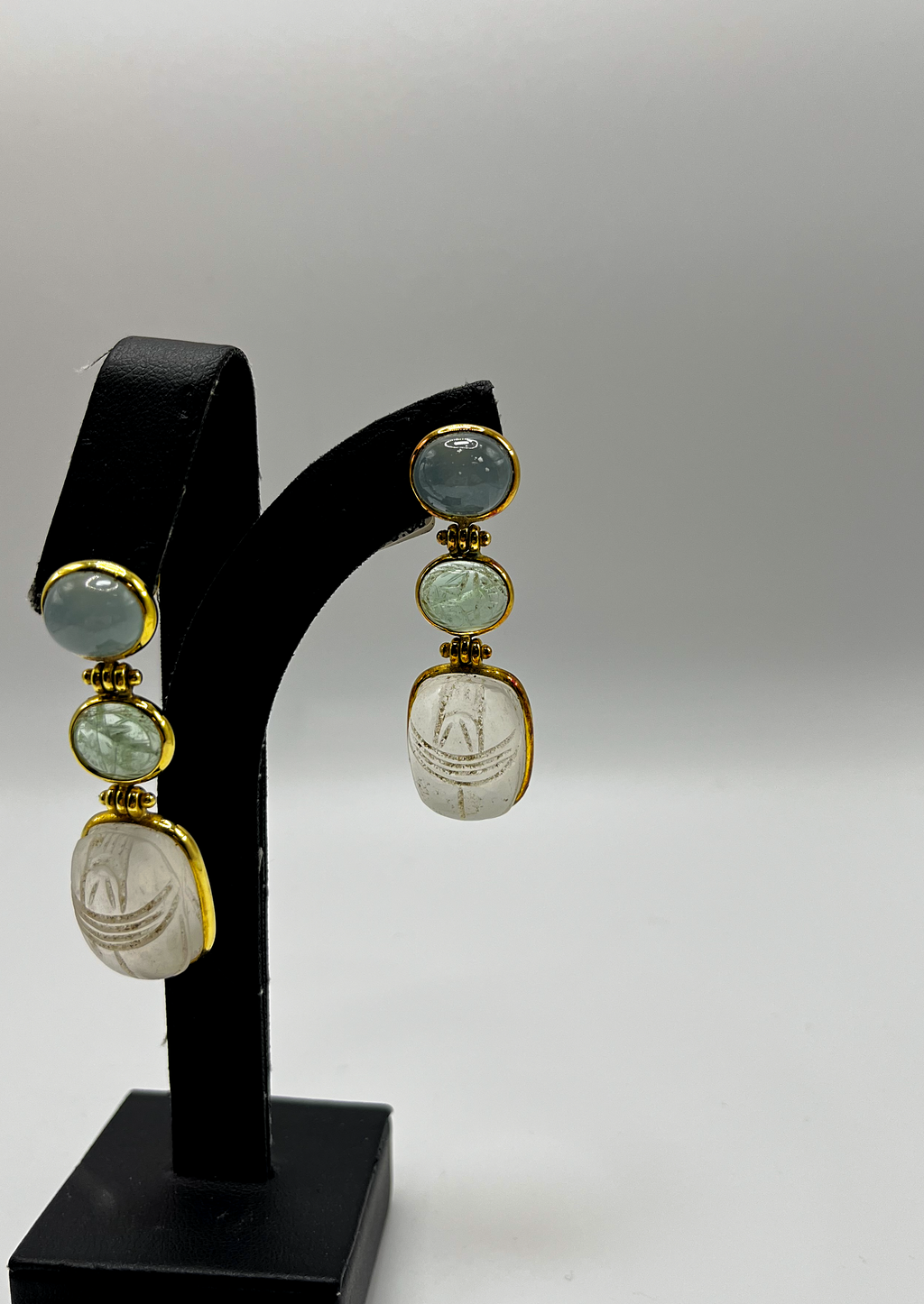 Handmade 18Kt Gold Aqua & Chrysoprase Drop Earrings by Gianni Sechini – Semi-Precious Bezel-Set