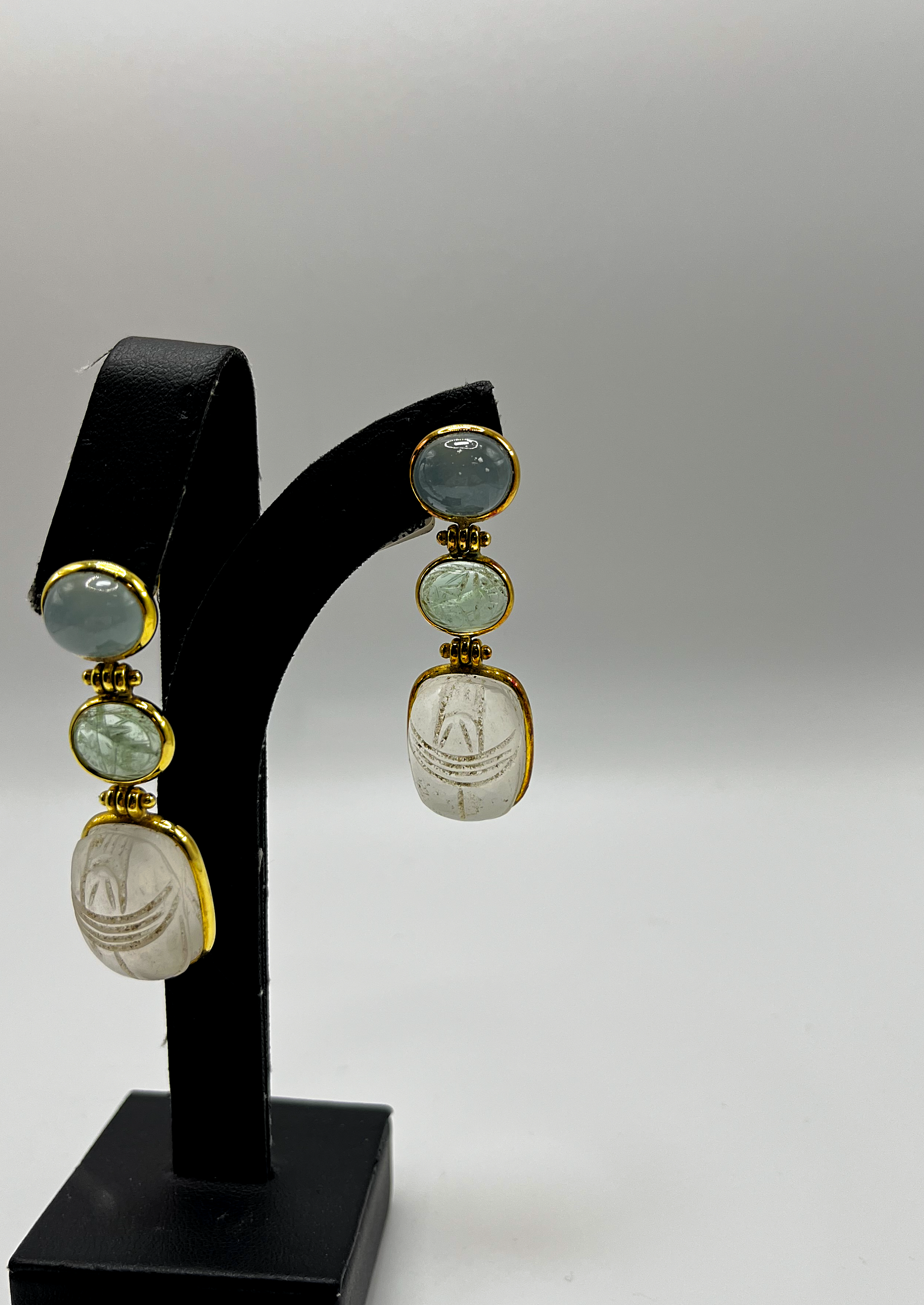 Handmade 18Kt Gold Aqua & Chrysoprase Drop Earrings by Gianni Sechini – Semi-Precious Bezel-Set