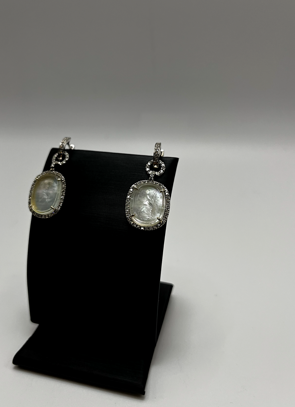 Handmade 18Kt White Gold Mother-of-Pearl & Diamond Drop Earrings by Gianni Sechini – 1.25 CT Diamonds