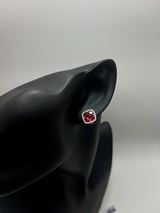 Ruby & Diamond Halo Stud Earrings in 18K White Gold by Gianni Sechini