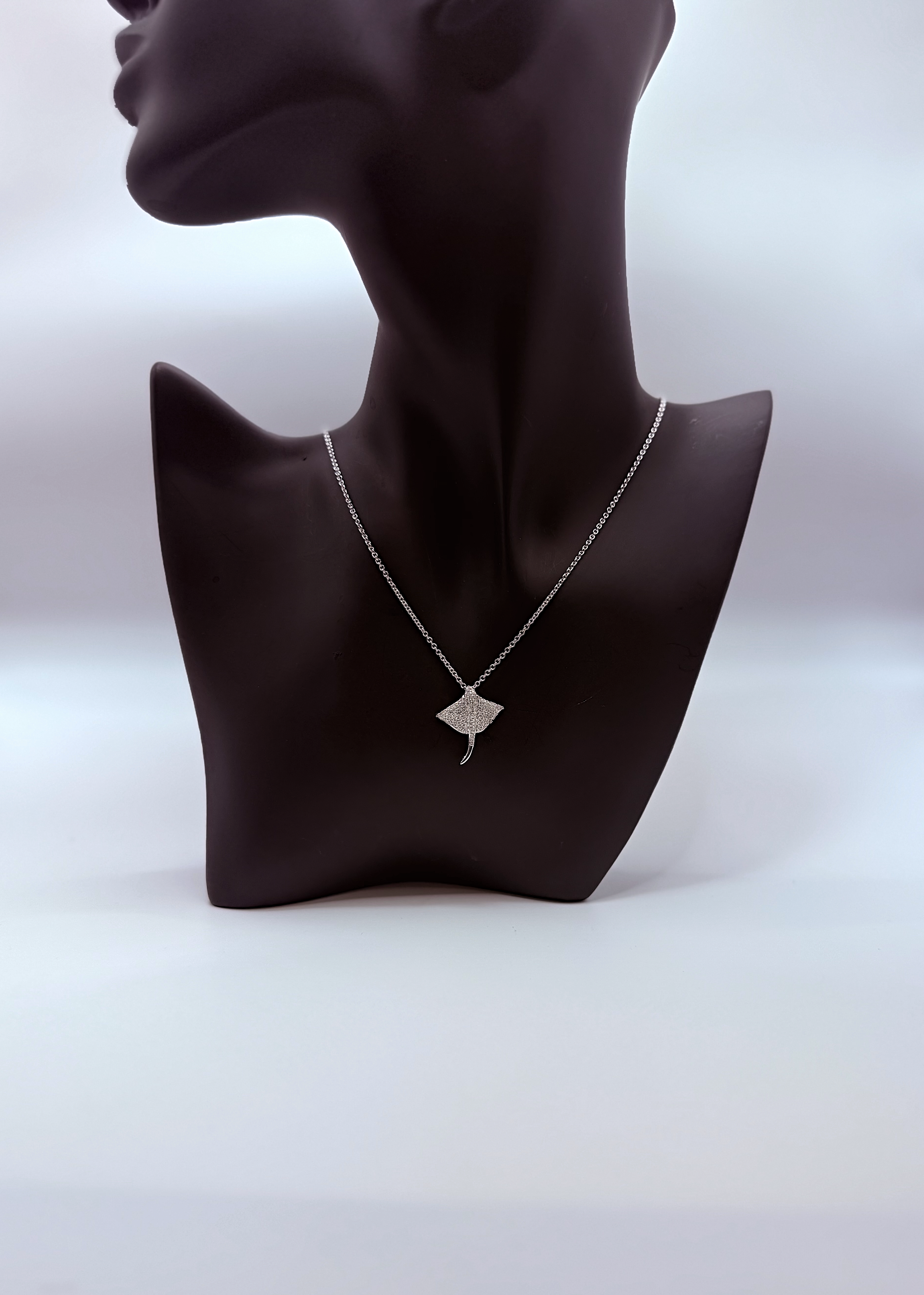Handmade 14Kt Gold Pave Diamond Stingray Pendant Necklace by Gianni Sechini – 0.65 CT G/VS1 Diamonds