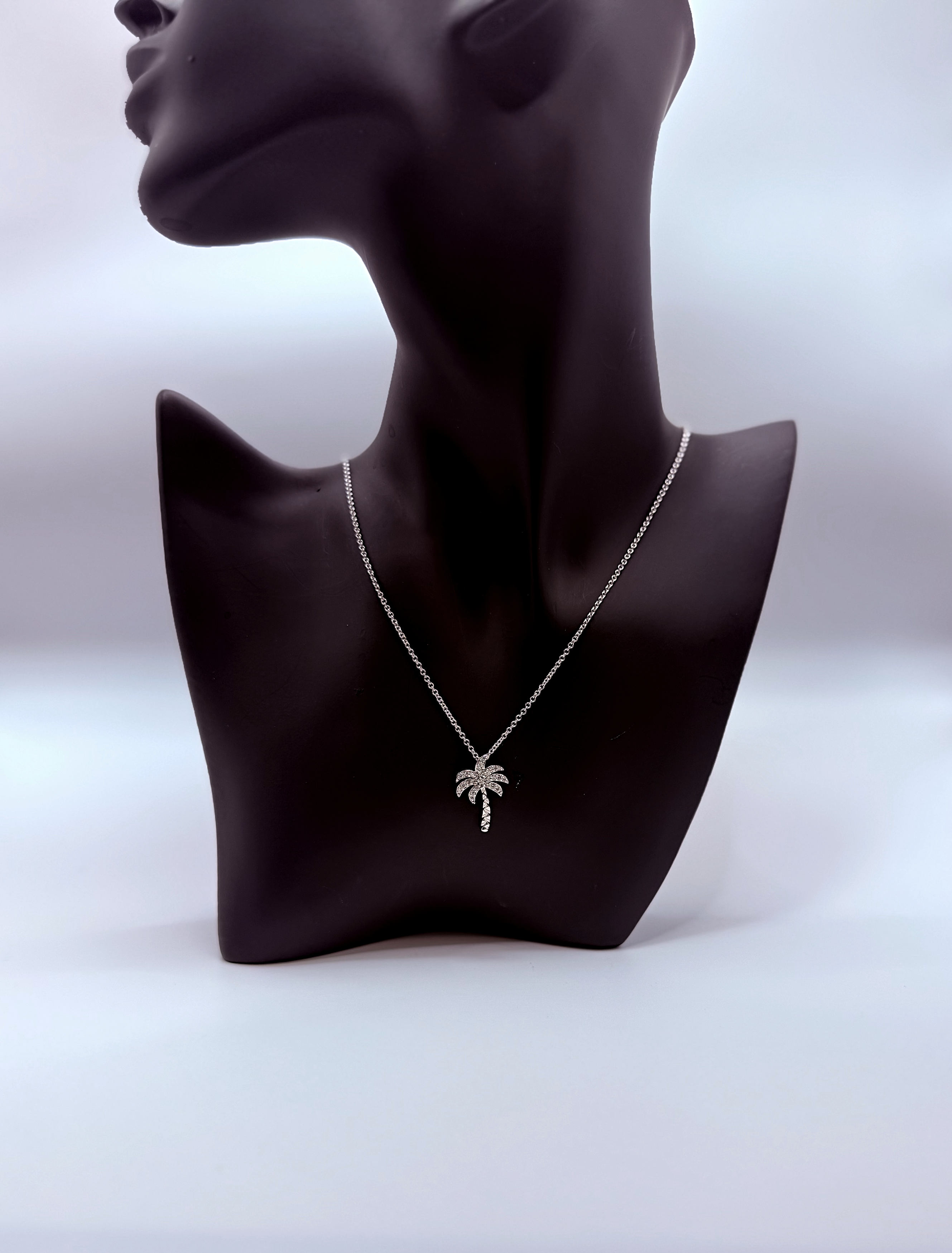 Handmade 18Kt Gold Pave Diamond Palm Tree Pendant Necklace by Gianni Sechini – 0.25 CT G/VS1 Diamonds