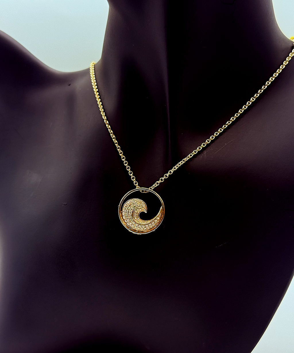 Handmade 18Kt Gold Pave Diamond Wave Pendant Necklace by Gianni Sechini – 0.46 CT G/VS1 Diamonds