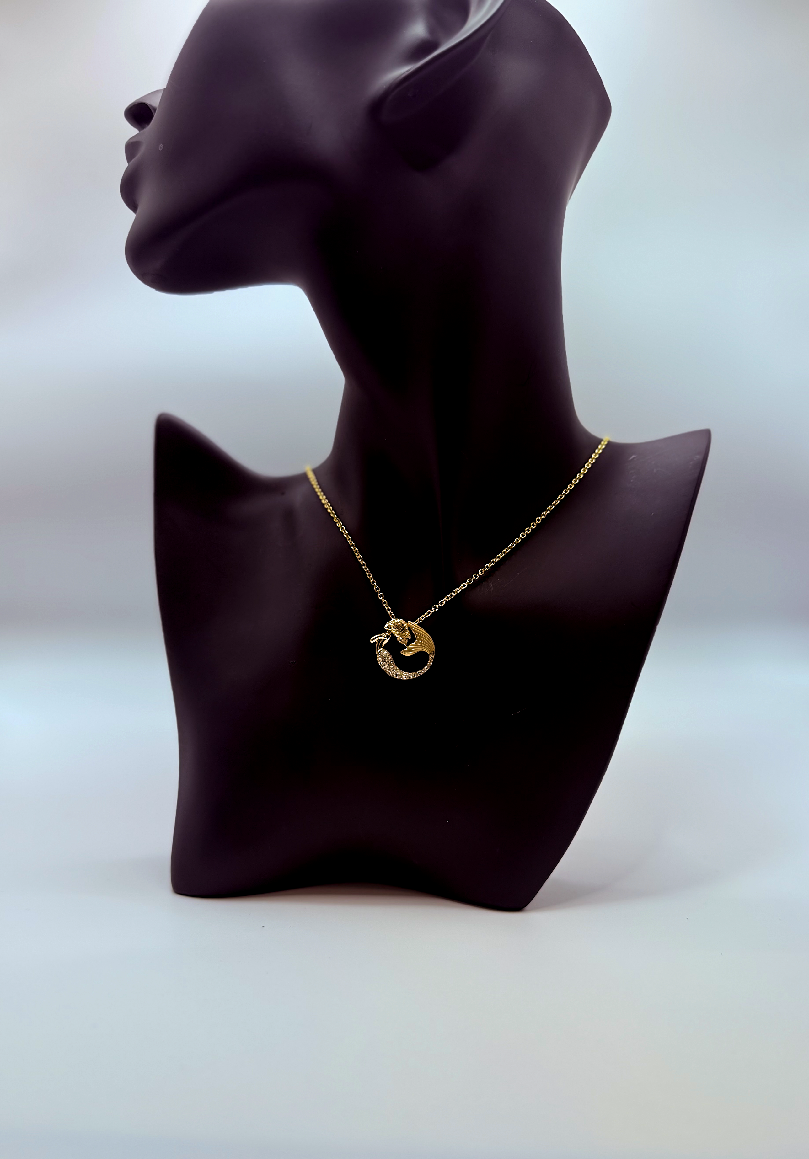 Handmade 18Kt Gold Pave Diamond Mermaid Pendant Necklace by Gianni Sechini – 0.25 CT G/VS1 Diamonds