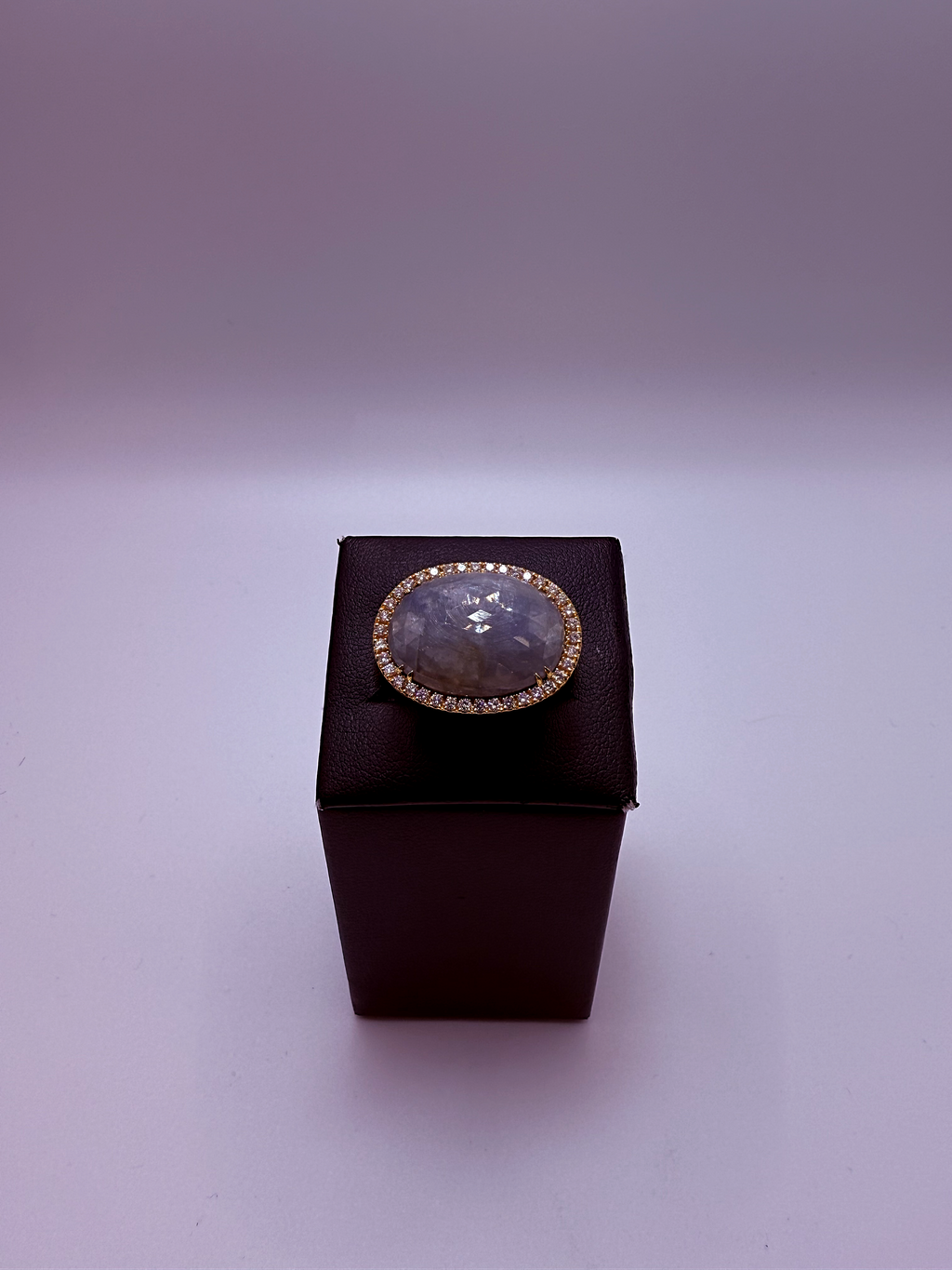 Handmade 18Kt Gold Denim Sapphire & Diamond Cocktail Ring by Gianni Sechini – 8.47 CT Sapphire + 0.56 CT Diamonds