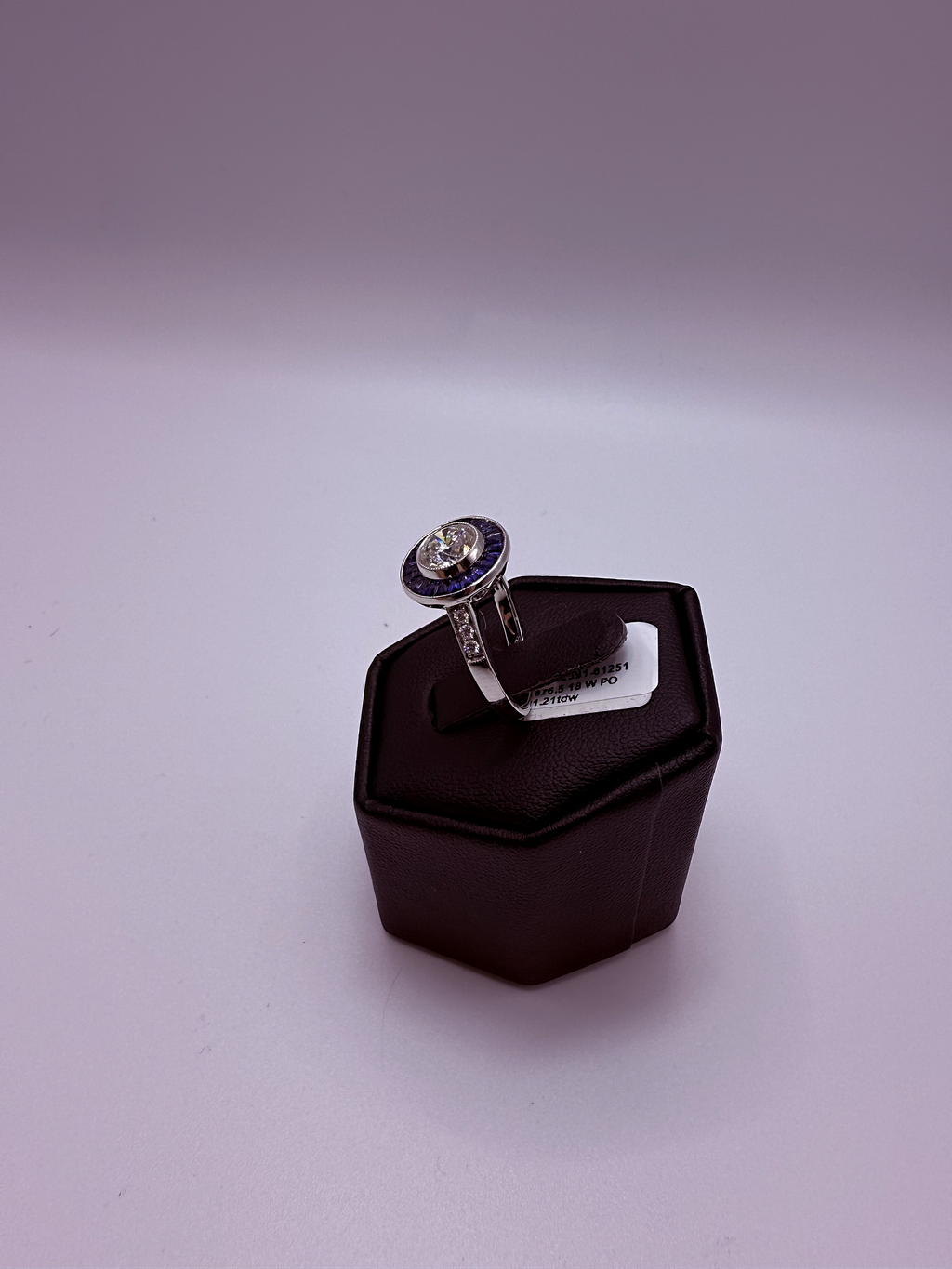 Handmade Art Deco 18Kt White Gold Diamond & Sapphire Halo Cocktail Ring by Gianni Sechini – 1.12 CT Center Diamond + 1.53 CT Side Gems