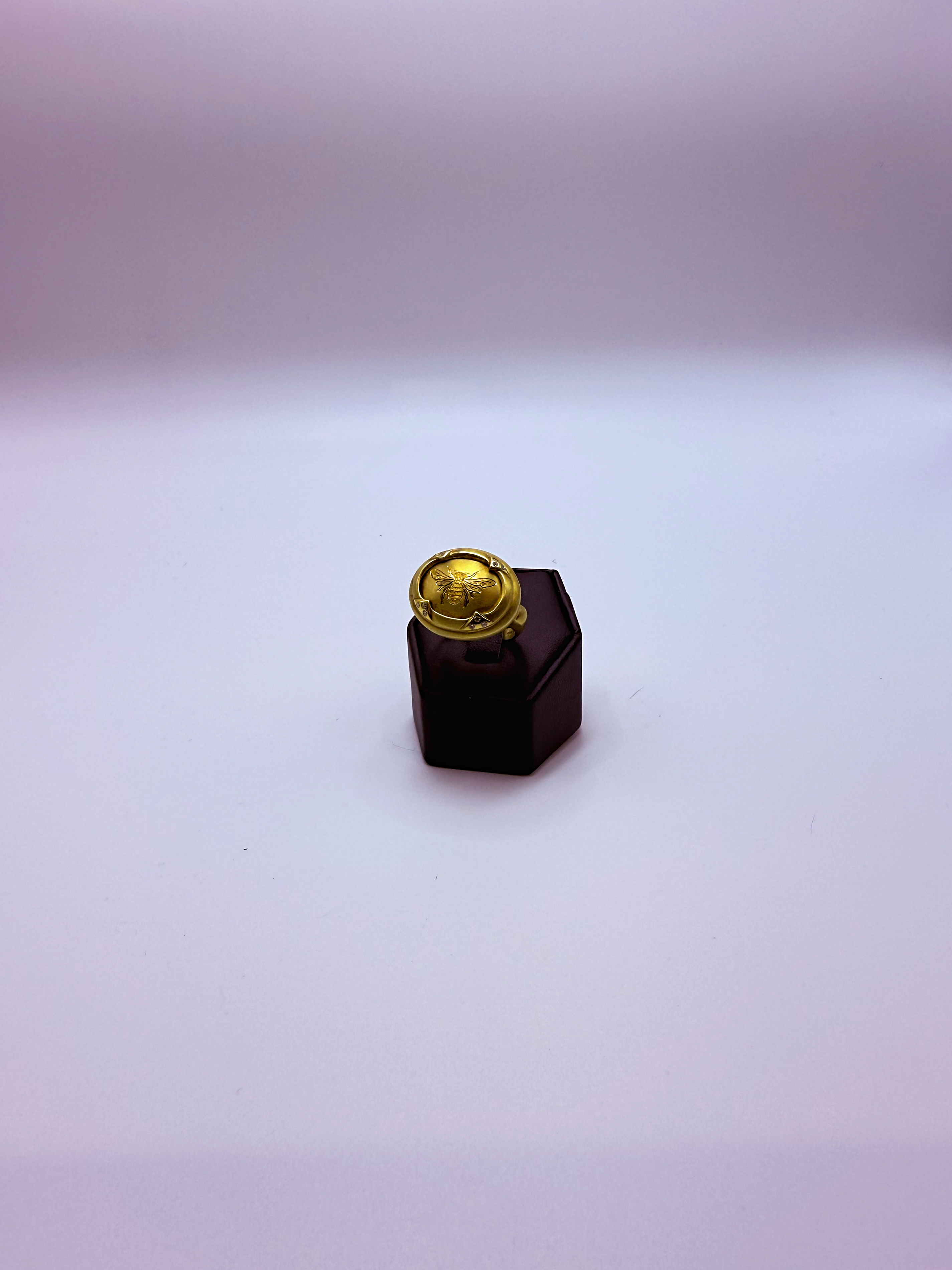 Handmade 18Kt Gold Bee Statement Ring by Gianni Sechini – 0.12 CT Diamonds