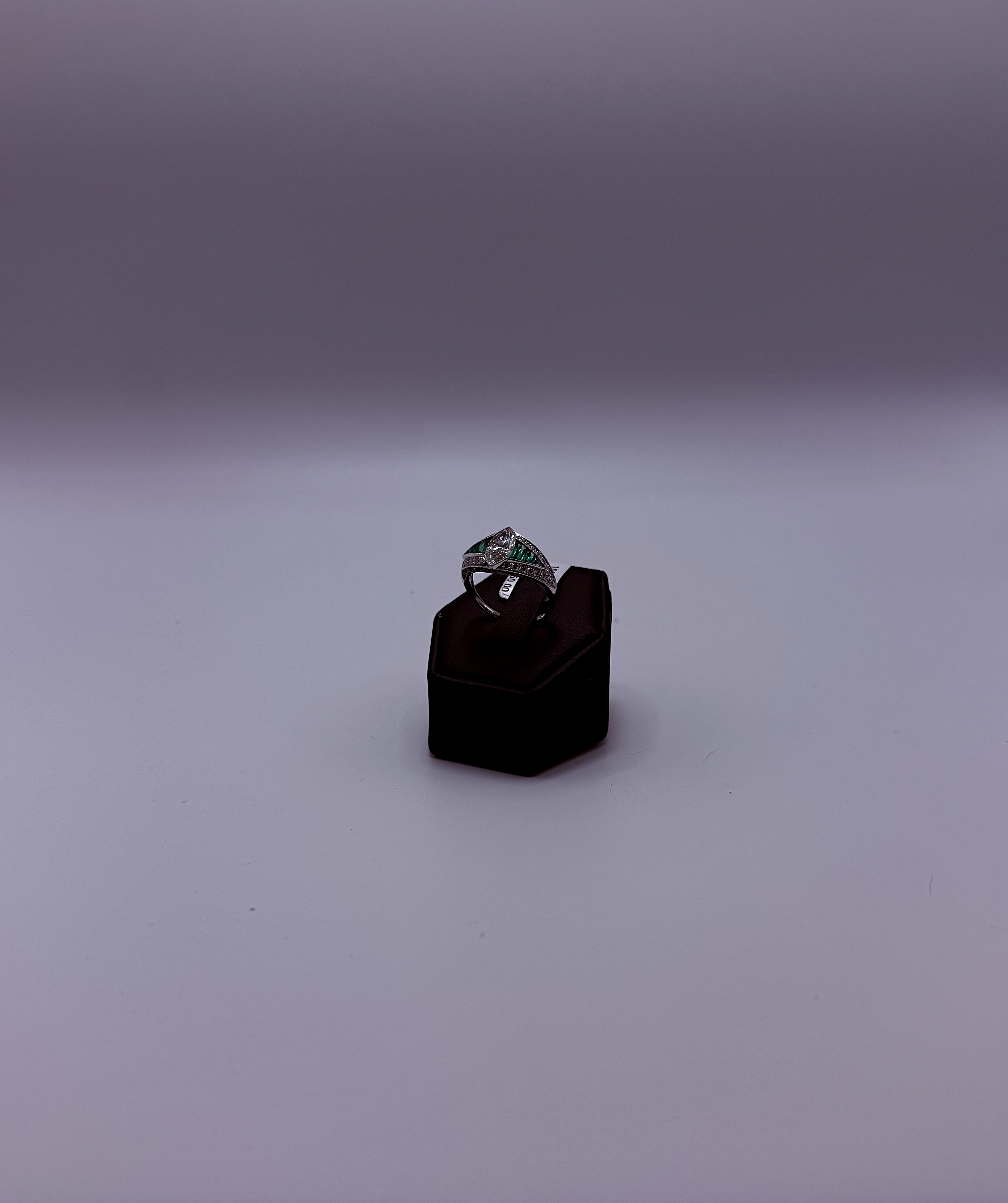 Handmade Platinum Art Deco Marquise Diamond & Emerald Cocktail Ring by Gianni Sechini – 1.24 CT Center Diamond + 0.91 CT Side Gems
