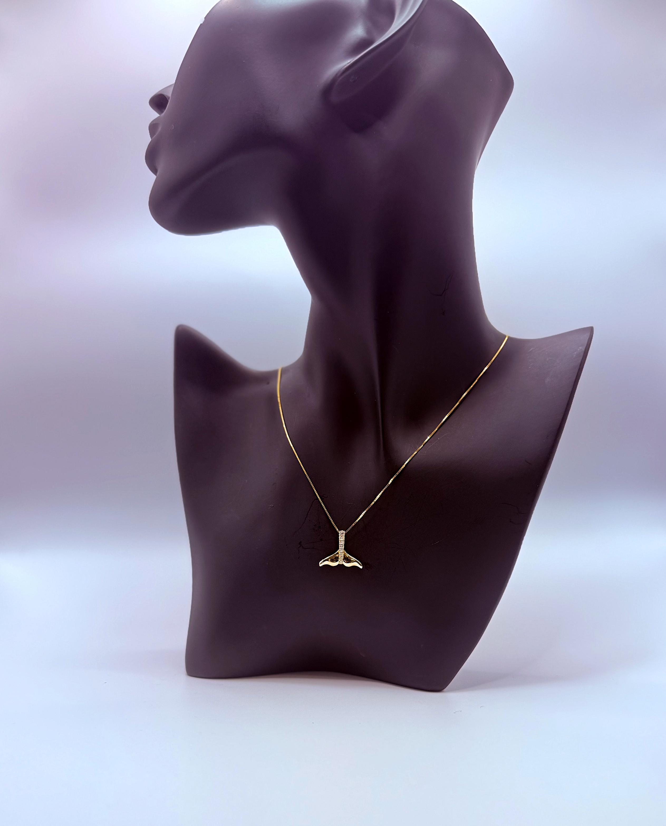 Handmade 18Kt Gold Diamond Whale Tail Pendant Necklace by Gianni Sechini – 0.12 CT G/VS1 Diamonds
