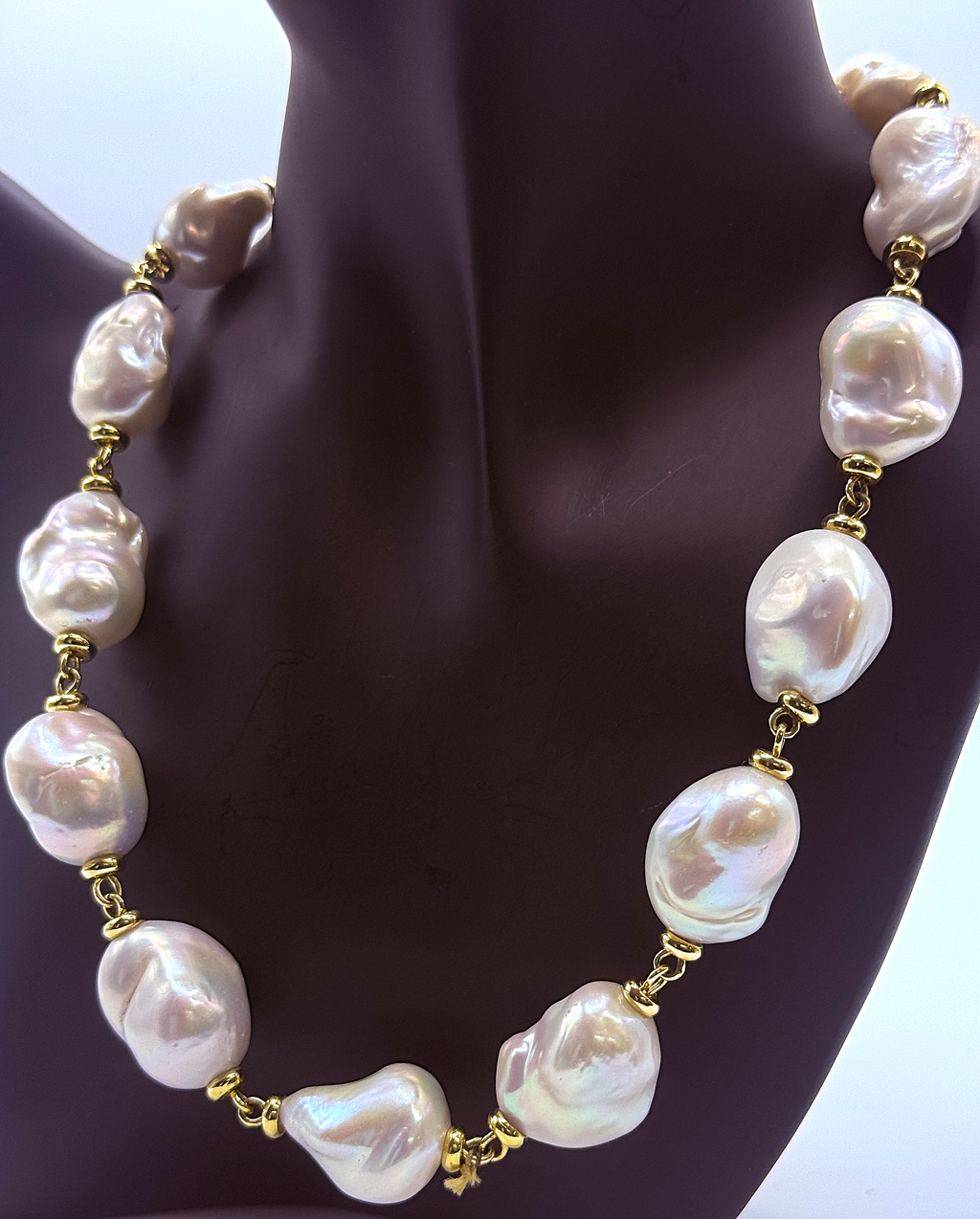 Handmade 18Kt Gold Freshwater Baroque Pearl Necklace by Gianni Sechini – Luxurious Irregular Pearl Strand