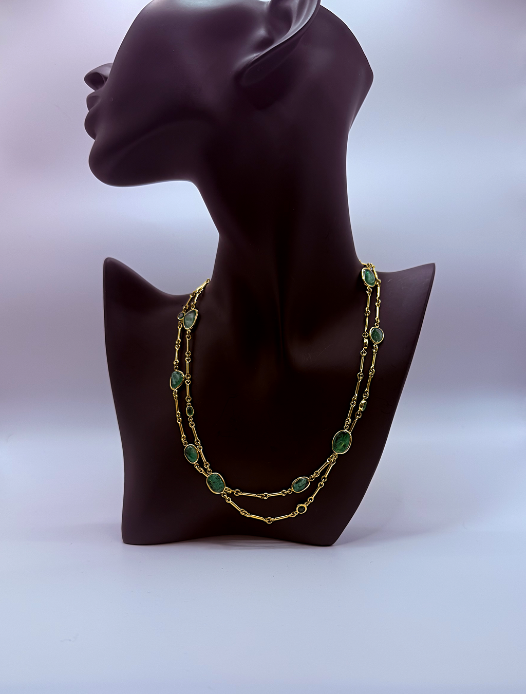 Handmade 18Kt Gold Emerald Multi-Chain Necklace by Gianni Sechini – 24.72 CT Natural Emeralds