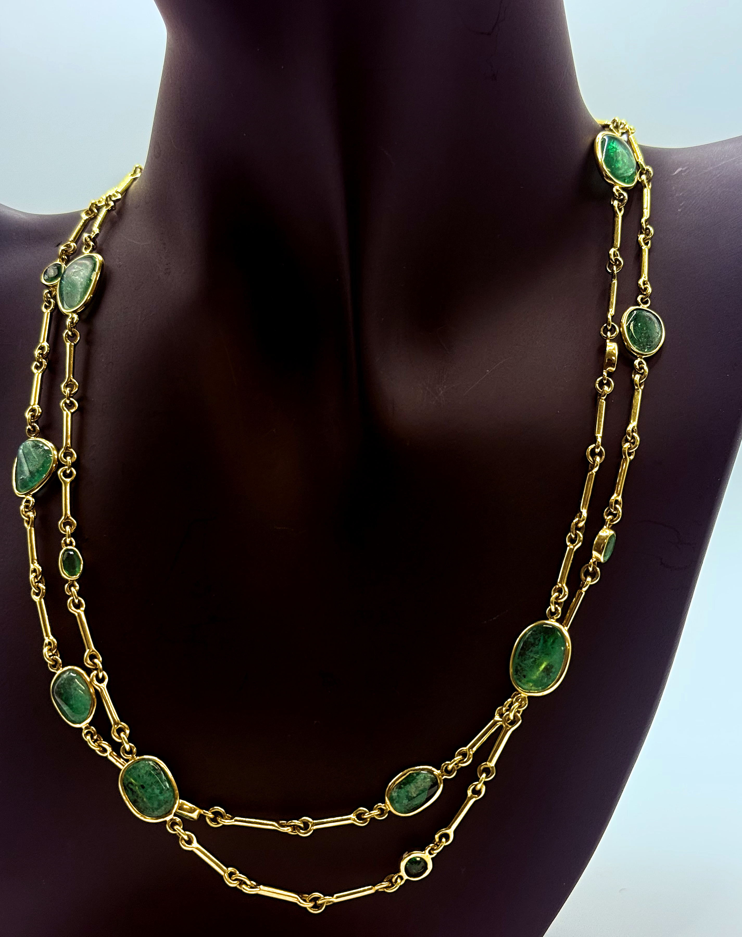 Handmade 18Kt Gold Emerald Multi-Chain Necklace by Gianni Sechini – 24.72 CT Natural Emeralds