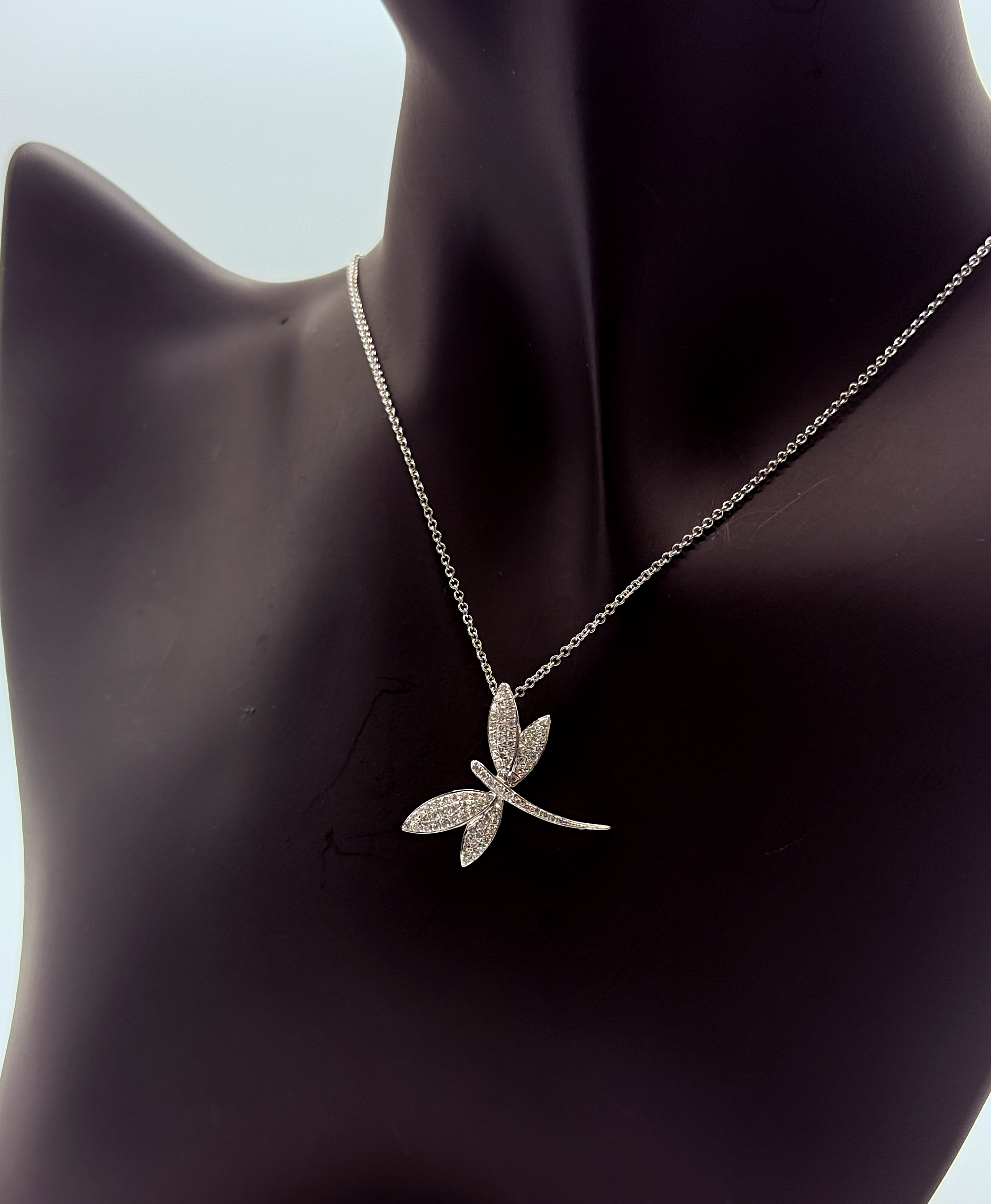 Handmade 14Kt Gold Pave Diamond Dragonfly Pendant Necklace by Gianni Sechini – 0.48 CT G/VS1 Diamonds